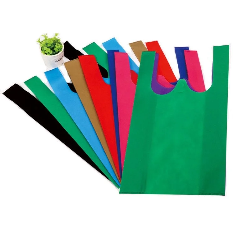 Eco friendly reusable promotion grocery store shopping non woven tshirt carry bag for supermarket