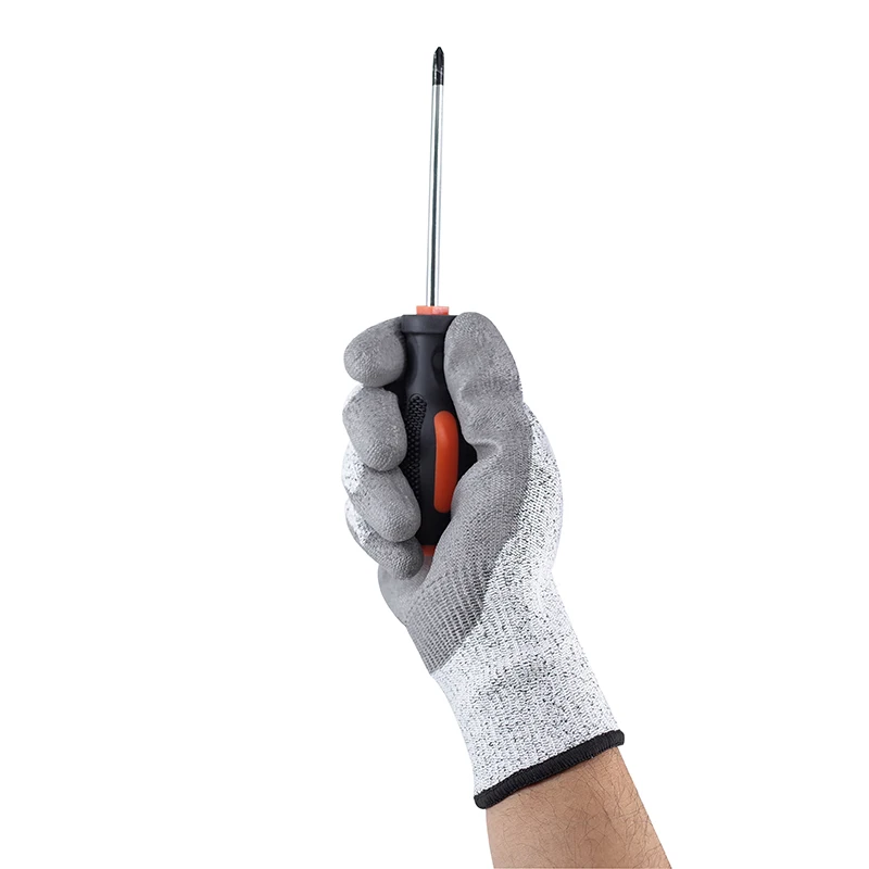 Factory Level C-F PU Finish Coated Gloves Anti Cut Coated Construction Work Safety Anti Cut Work Gloves