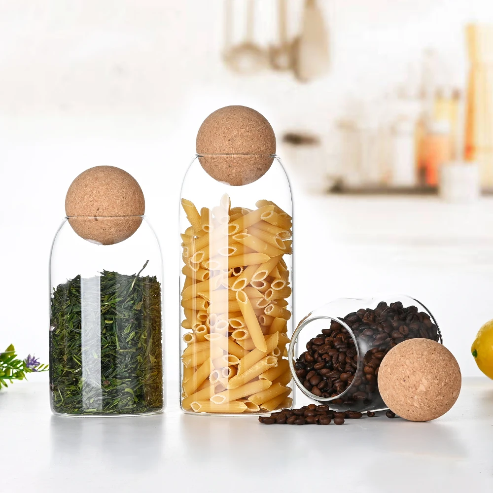 Wholesale cheap 3pcs Airtight Seal High borosilicate glass jar with cork ball lid