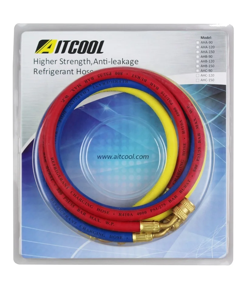 Refrigerant tools 600PSI 1/4 x1/4 brass connector 90CM length R134a refrigerant hose AHB-90 China factory