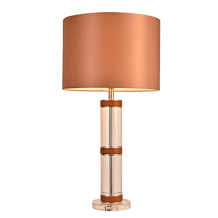
Fancy luxury artistic white fabric shade translucent glass round fabric tube base neck side table lamp 