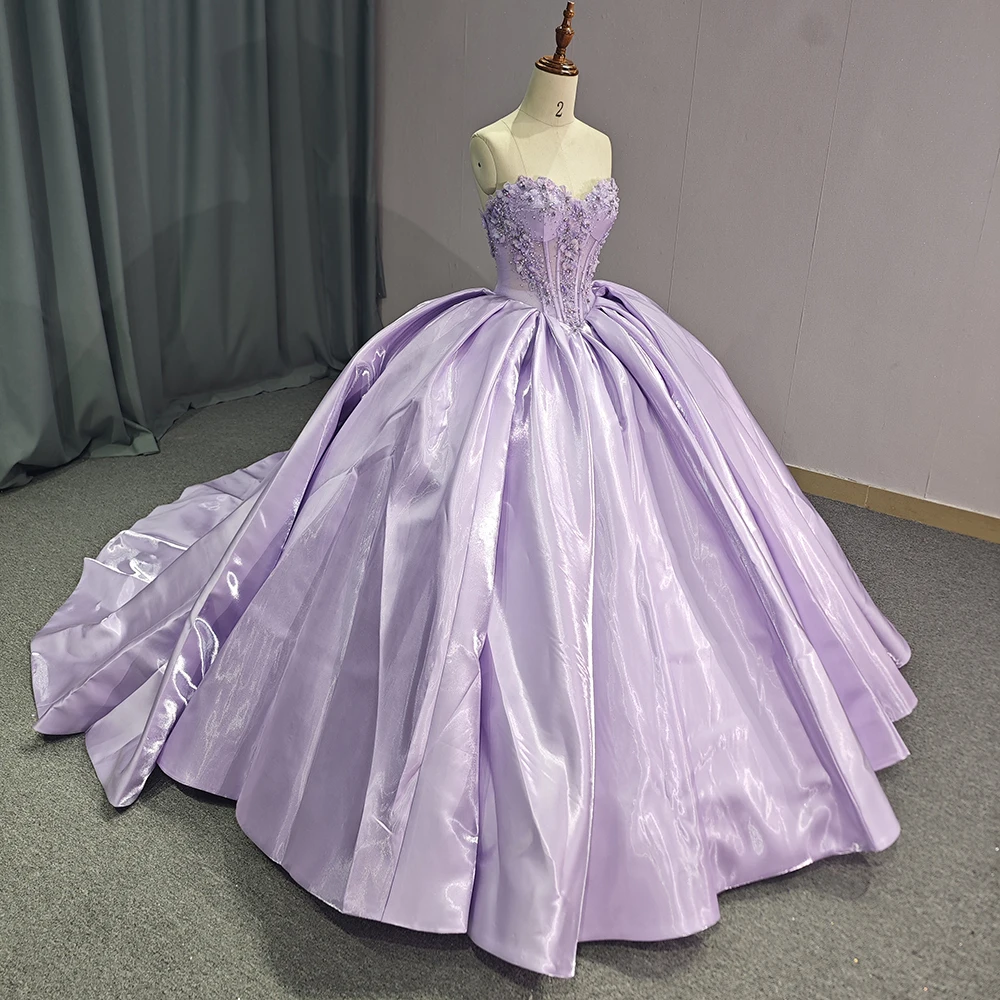 Jancember 1237 Glossy Lilac Empire Strapless Quinceanera Dresses With Long Train