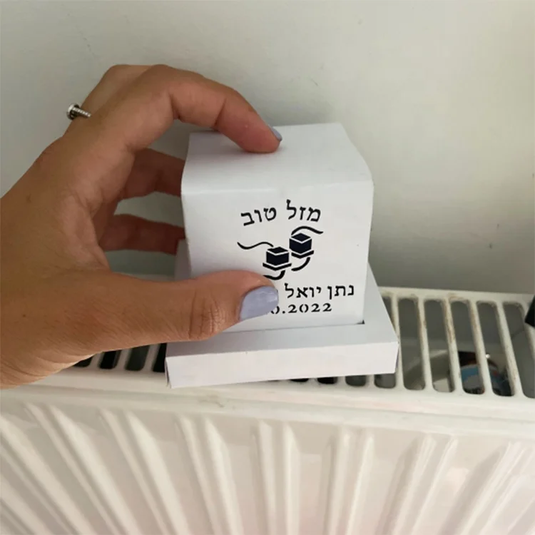 Jewish tefillin shape custom hebrew design laser cut bar mitzvah favors gift box