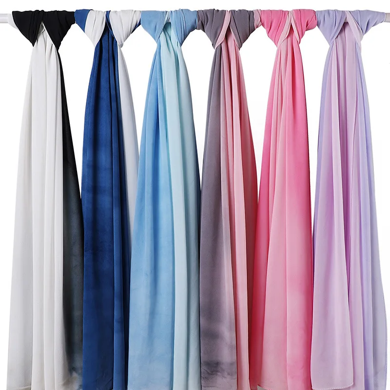 
Malaysia Dichromatic Gradient Pearl Chiffon Hijab Fashion Women Muslim Colorful Chiffon Hijab Scarf 