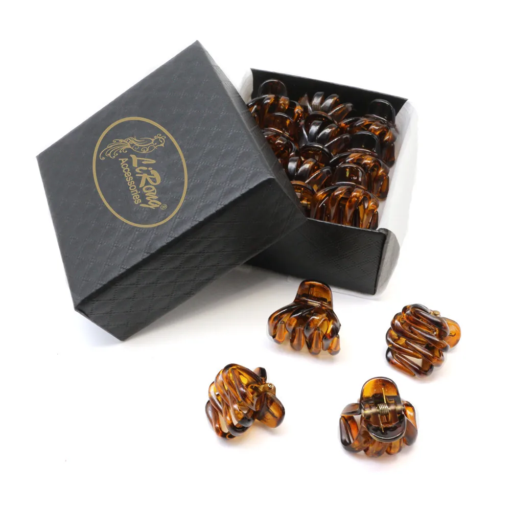 Lirong 12Pcs(Tortoise) Small Mini Hair Claw Clips Plastic 2Cm Hair Accessories With Gift Box For Girls