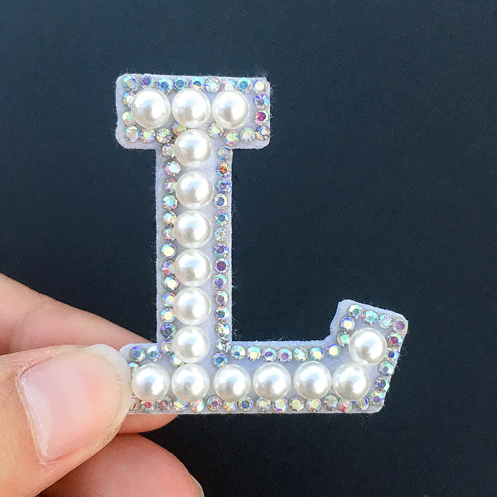 letter  design pearl  crystal rhinestone patch for clothing