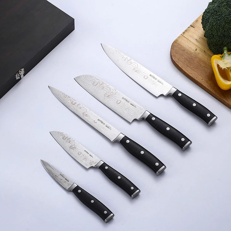 Amazon горячие 5 штук ножей высшего качества Японский немецкий 2cr13 слайсер для чистки овощей сантоку набор кухонных шеф-повара с подарочной