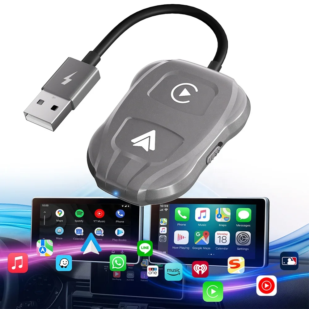 Wireless Android Auto & CarPlay Stereo Adapter for Vehicle GPS Compatible Convert Wired CarPlay to Wireless Android Auto Car