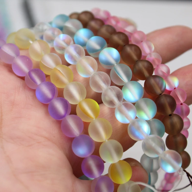 Wholesale Flash Stone Loose Beads DIY Jewelry Bracelet String Beads Material High Imitation Moonstone Semi-gem Beads