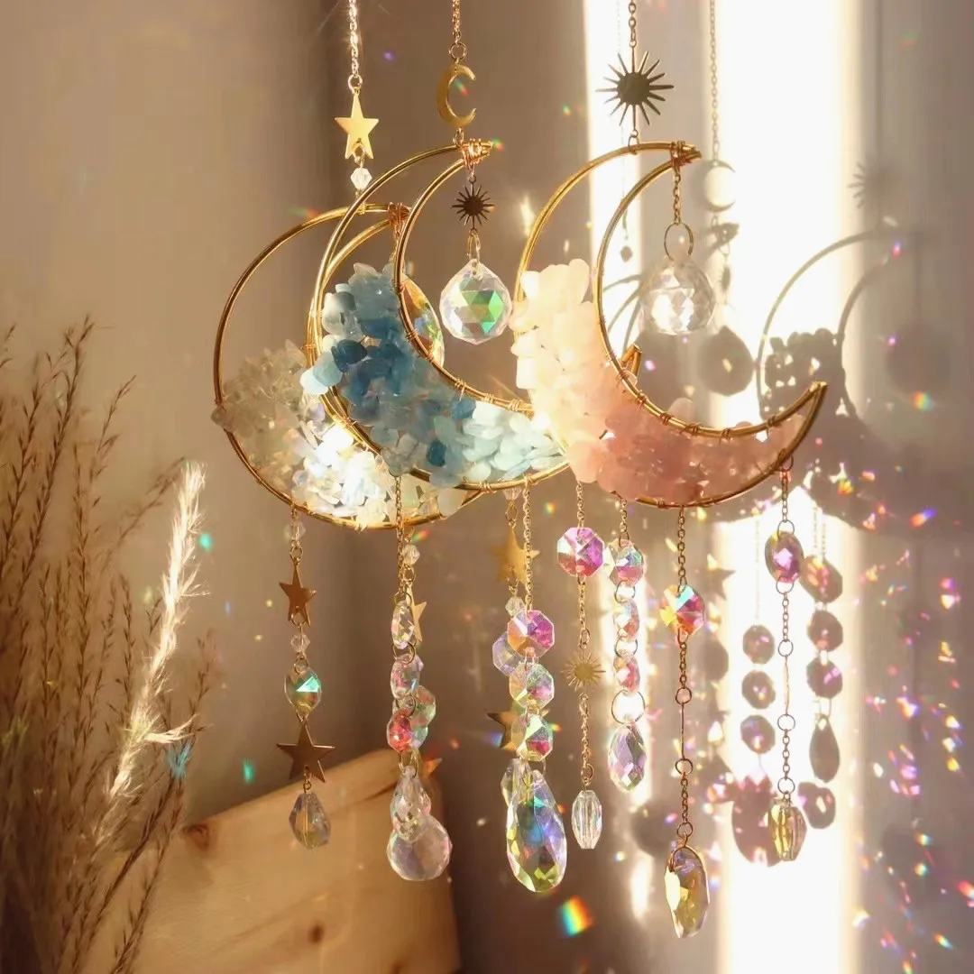 Dropshipping Garden Hanging K9 Crystal Sun Catcher Moon Crystal Suncatche Wind Chime For Decor Pendant