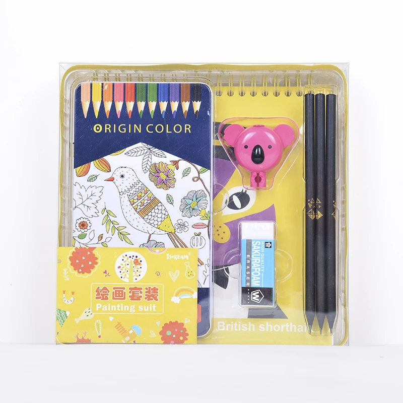 koala monster OEM factory custom back to school pencil box cartoon paint set stationery set