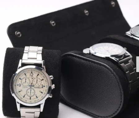 luxury black smart leather watch roll travel case boxes mens watch box case with custom logo watch roll case