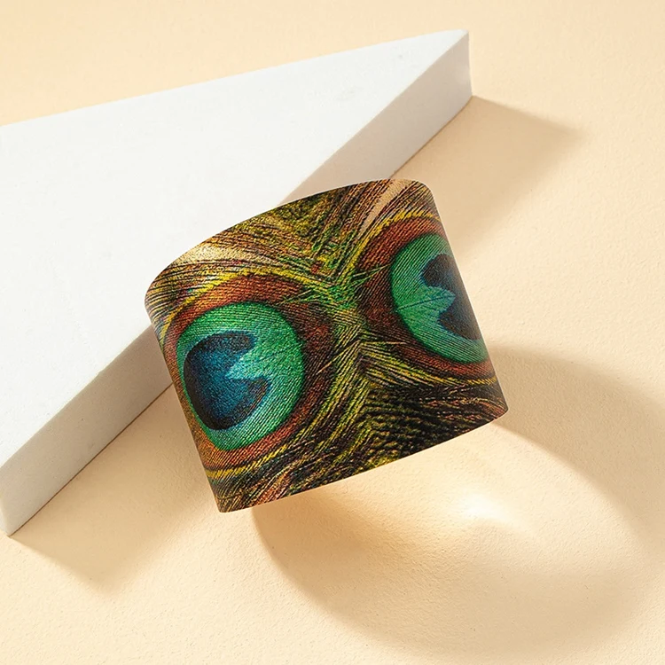 JLD-88 Wholesale Fashion Vintage Ethnic Hand Jewelry Metal Peacock Feather Wide Cuff Bangle Bracelet