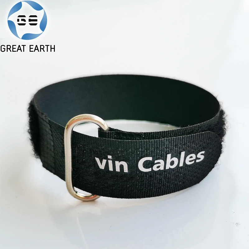 Reusable Hook and Loop Custom logo Flat Buckle Strap Cargo Nylon Self Locking Cable Tie with Metal Oval Buckle