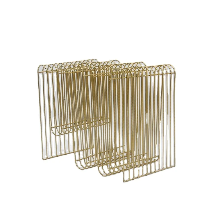 Modern Handmade Gold Metal wire Magazine Rack Desktop Book Shelf