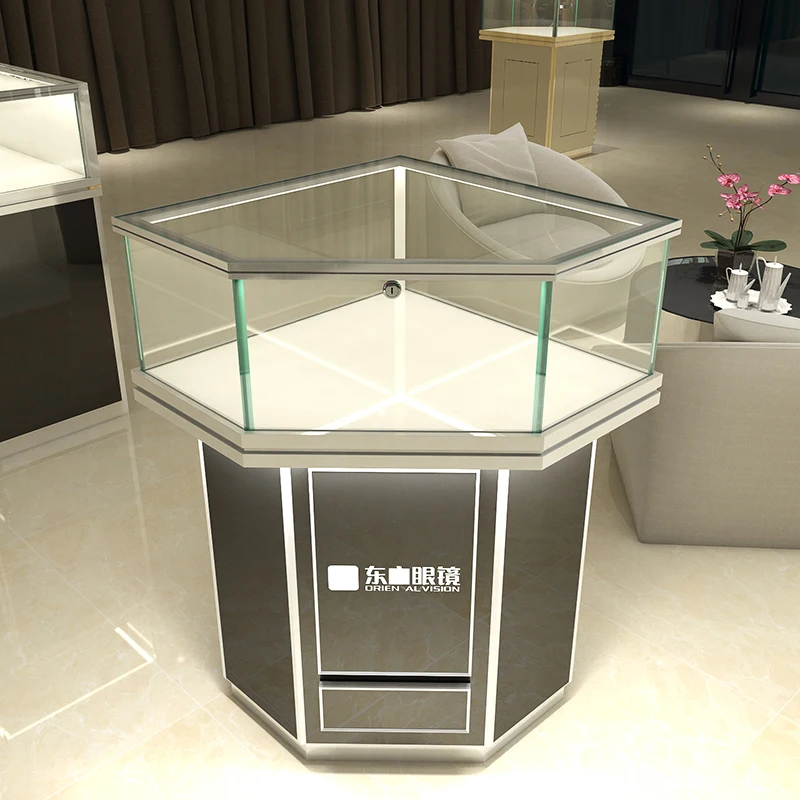 Luxury Jewellery Store Display Cabinet Glass Corner Jewelry Display Furniture with LED Light