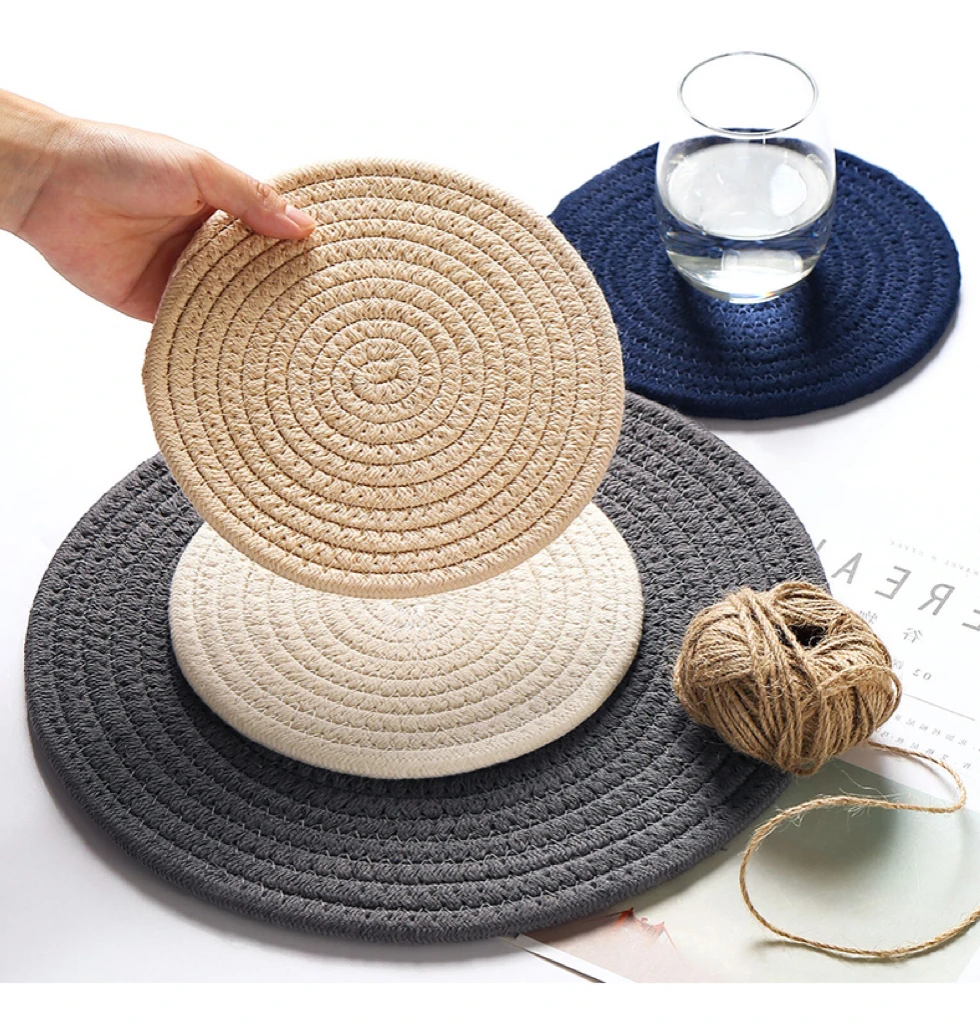 Handmade Cotton Woven Placemats Round Insulation Pads Place Mats Dining Table
