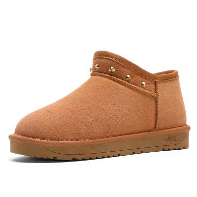 Ankle Boots Women Casual Shoes 2020 Waterproof Synthetic Real Leather Cowhide Short Plush Boots Girls Warm Flats Winter Shoes