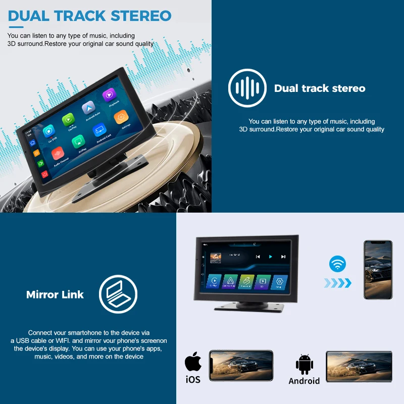 Maustor 7-дюймовый Carplay экран Автомобильный Mp5 плеер с функцией FM-передатчика двойная Автомобильная камера 4K/1080P Универсальный автомобильный Dvd-плеер