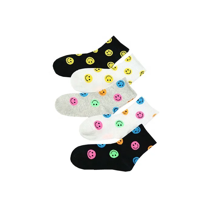 Оптовая продажа, осенне-зимние носки из чесаного хлопка с улыбающимся лицом, детские носки