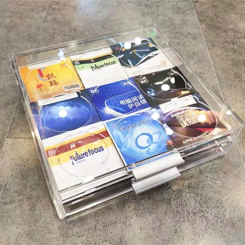 Two layer 18 grids three layers 27 grids for glasses shop optician center drawer type transparent acrylic lens display box stora