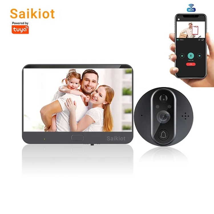 Saikiot Wide Angle Commercial Smart Intercom Video Record Doorbell Ip65 Waterproof Pir Alarm Battery Operated Wifi Door Bell