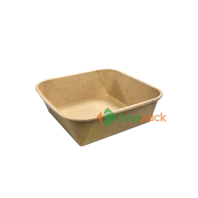 46oz Eco Friendly Disposable Square Kraft Paper Salad Bowl Take Away Food Container