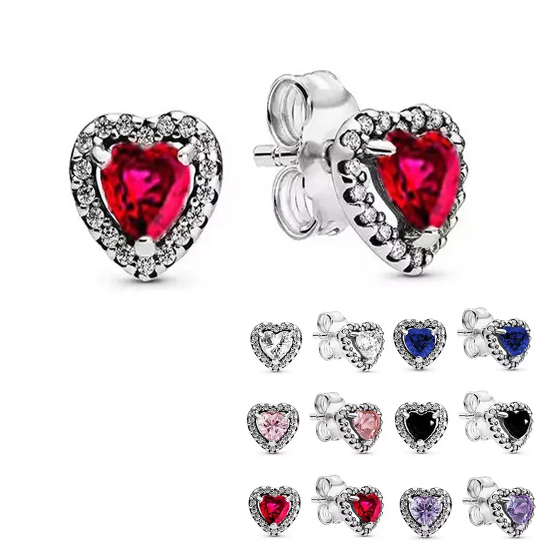 925 sterling silver heart-shaped earrings for women Gift Anniversary Party red color