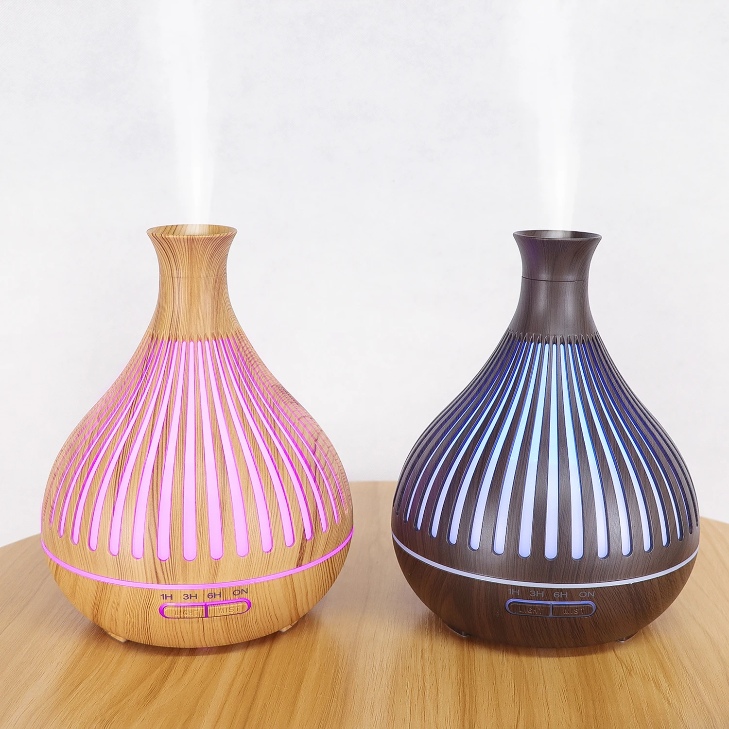 400ML Aroma Diffuser Fence Vase With Wood Grain Simulation Air Humidifier Household Commercial use Essential Oil LED Light
