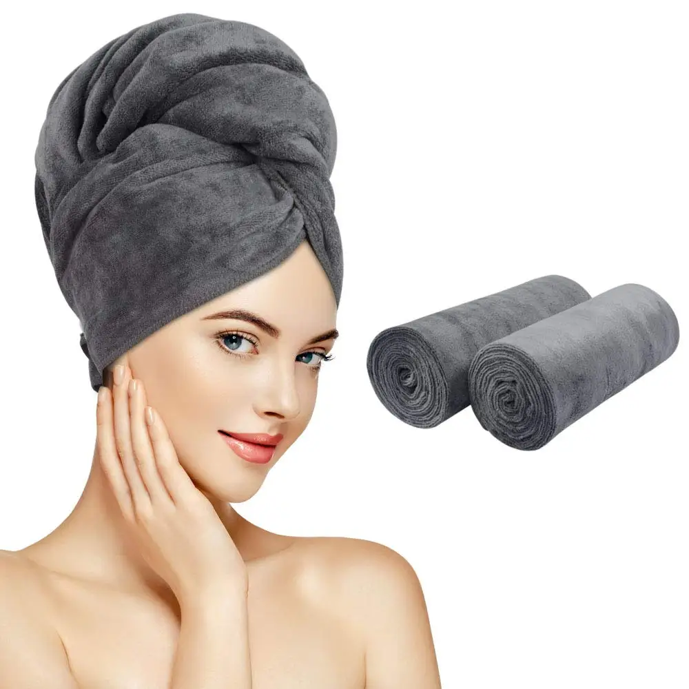 Large manufacturer custom foreign trade microfiber hair towel 2 pcs fast absorbent dry hair bath hat for women