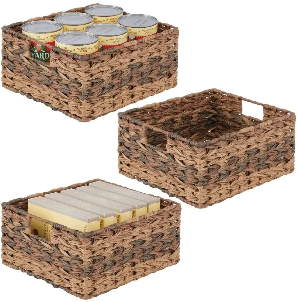 Natural Seagrass Rattan Willow Wicker Storage Baskets Set of 3 Hand Woven Organizing Decorative Water Hyacinth Storage Baskets