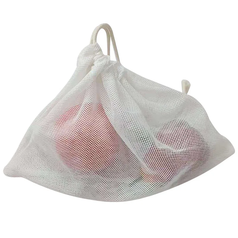 Factory wholesale customize size design white cotton drawstring net bag mesh bags with drawstring for fruit and vegetables