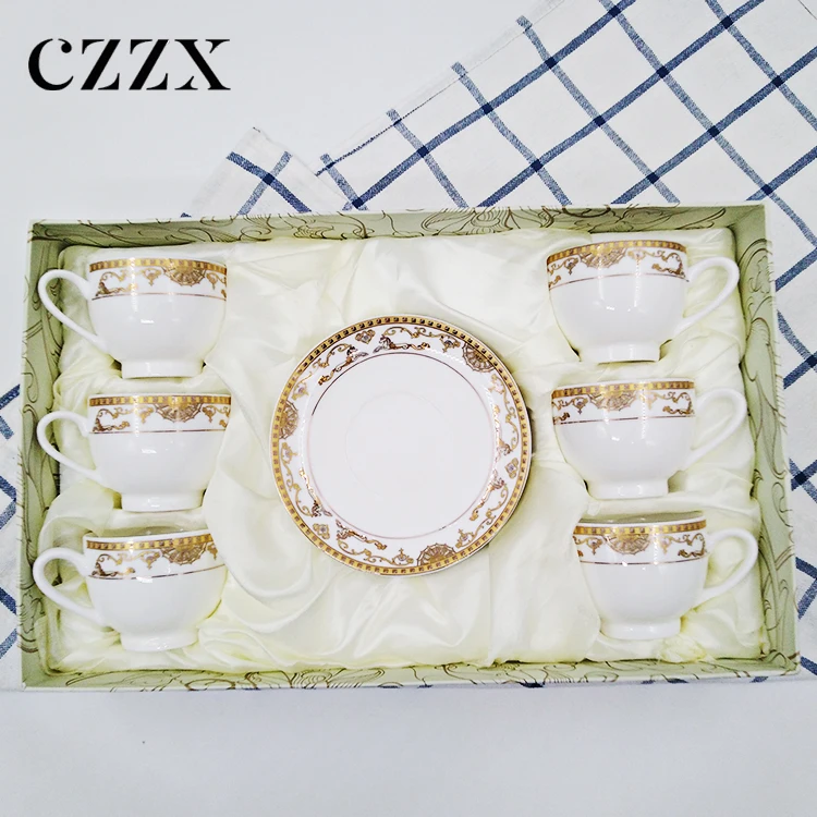 Wholesale European luxury color print design coffee tea ceramic cup and saucer set