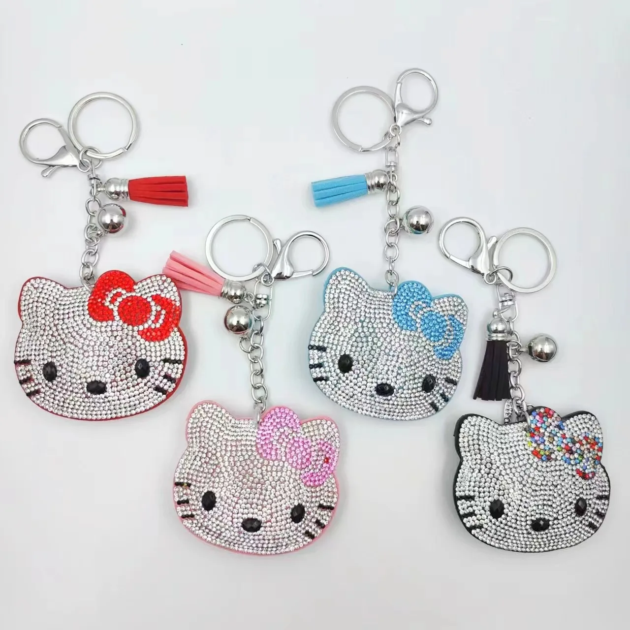Wholesale Bling Crystal Kitty Cat Keychain Full Rhinestone Lucky Cat Keychain Cheap Full Diamond glitter Cat Tassel Key chain