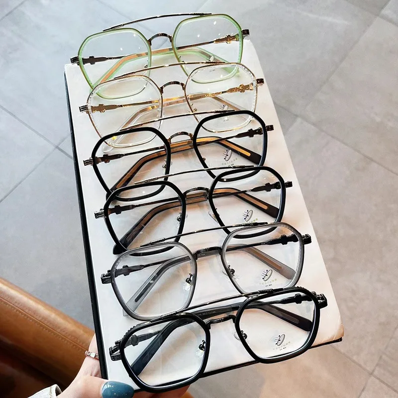 New anti Blu ray glasses version trendy personality double nose bridge myopia glasses frame fashion plain plain glasses