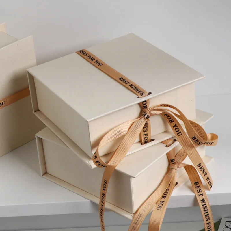 Custom Eco-Friendly Beige Book Shape Paper Jewelry Box for Necklace with Ribbon-Eco-Gift Packaging