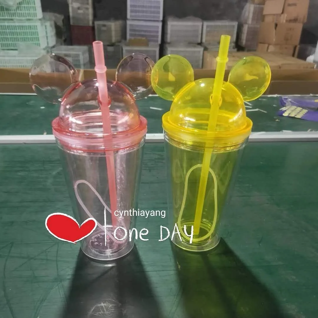 
Ready to ship New double walled tumbler plastic Acrylic Clear Water Tumbler 16oz Mickey Mouse Minnie Tumbler Cup BPA free 