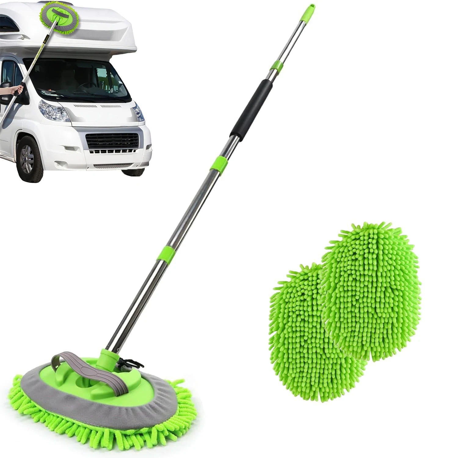 Long Handle Car Wash Brush Mop Kit Soft Bristle Brush Microfiber Sponge Duster Mitt for Detailing and Washing
