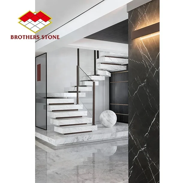 Wholesale Prices Artificial Sintered Stone Calacatta White Marble Tread Stair Box Balusters