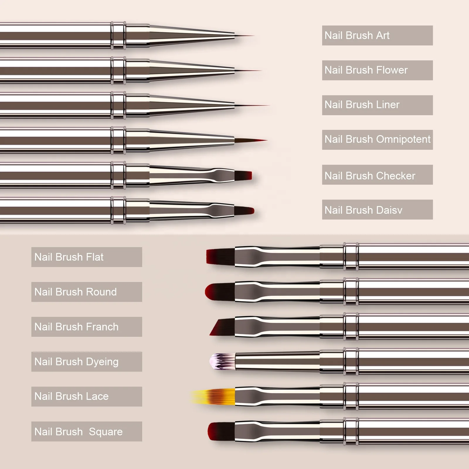 Professional High Quality Metal Handle Painting UV Gel Brush Set nail art brushes Nail Extension Tool Pen for manicure