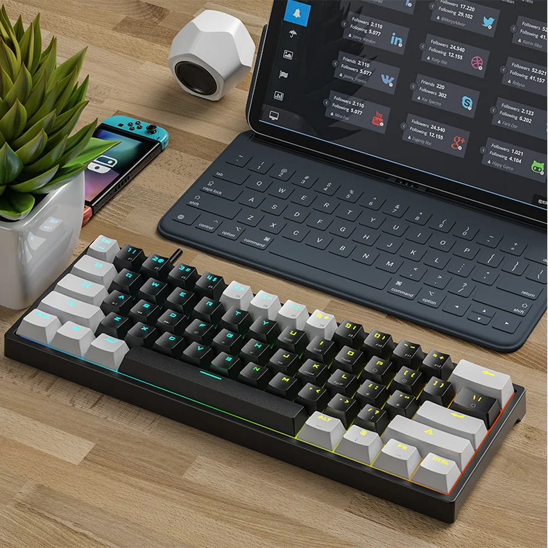 LEAVEN K620 61 keys ABS Keycaps Gaming Keyboards USB Breathing Light Mechanical Keyboard