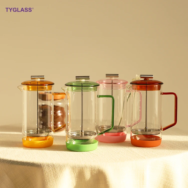 TYGLASS high quality heat resistant 600ml Customizable Borosilicate Glass Coffee Maker Glass French Press Tea pot Set