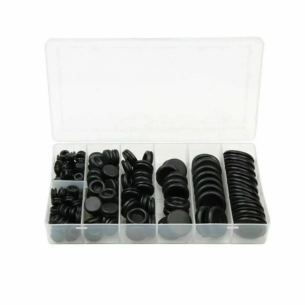 170pcs Rubber Grommet Protective Coil Double-sided Black Rubber Firewall Hole Plug Retaining Ring Car Electrical Wire Gasket