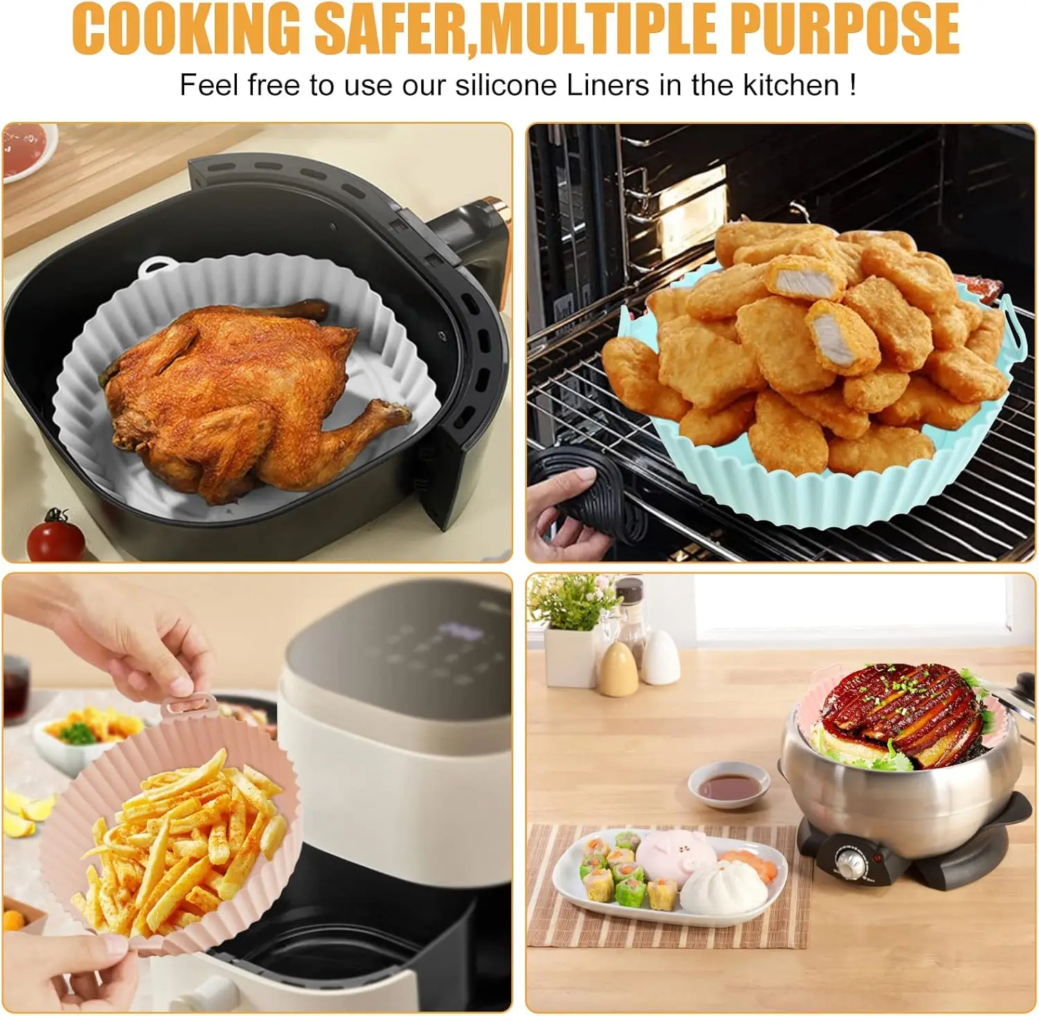Custom Deep Collapsible Reusable Silicone Air Fryer Pot Baking Tray Basket Pan Air fryer Liners Pot Set Oven Molds Accessories