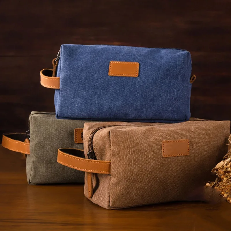 Aosheng china supplier custom khaki cotton canvas mini small Dopp Kit cosmetic makeup travel pouch