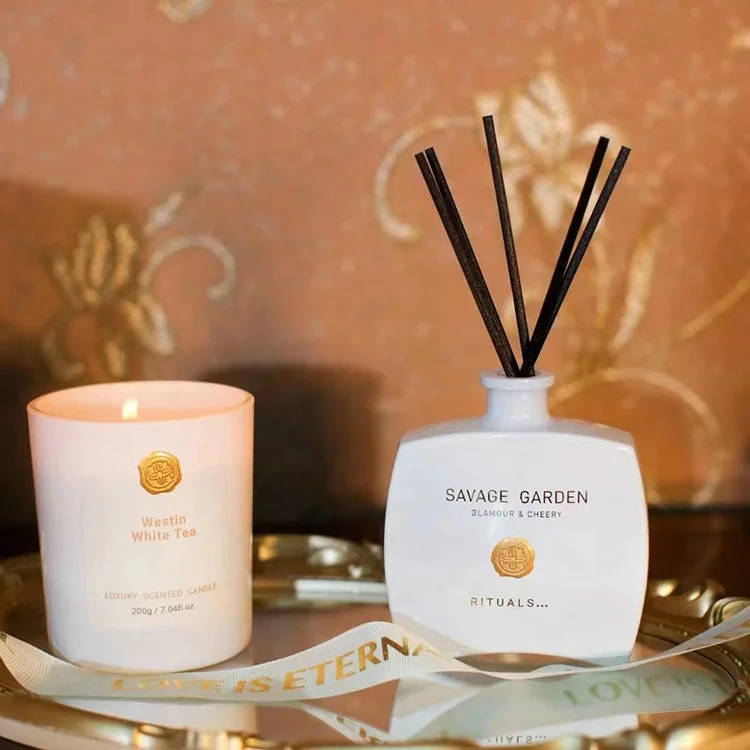 New 100ml 200g Lauxary Home Toilet Kitchen Car Perfume Gift Set Scent Candle Aroma Reed Diffuser