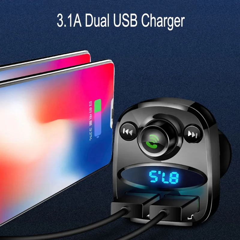 FM Transmitter Car MP3 Player TF Card U Disk Playback 3.1A USB Car Charger wireless Handsfree Bluetooth Car Kit FM Modulator X8