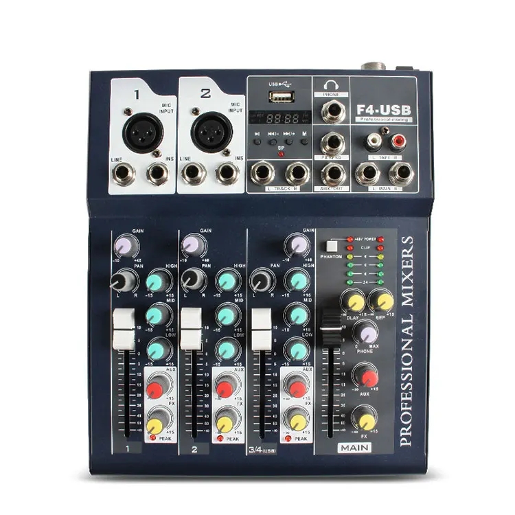 2020 Newest Mini 4 Channel USB Audio Mixer Console With Dj Mixer Live Sound