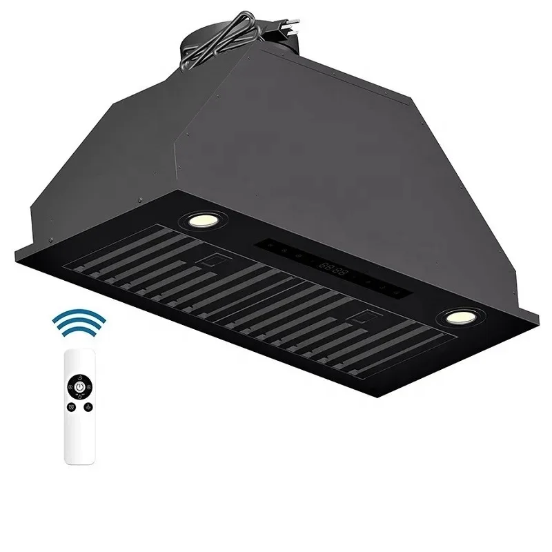 Elegant Wall-Mounted Black Range Hood State-of-the-Art Stainless Steel LED Easy-to-Clean Multi-Layer Filters Hotels Garages