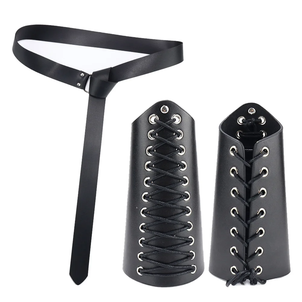Wowei Medieval Viking Belt Leather Belt Bag Carnival Viking Knight Costume Renaissance Accessory Set COSPLAY Costume Props